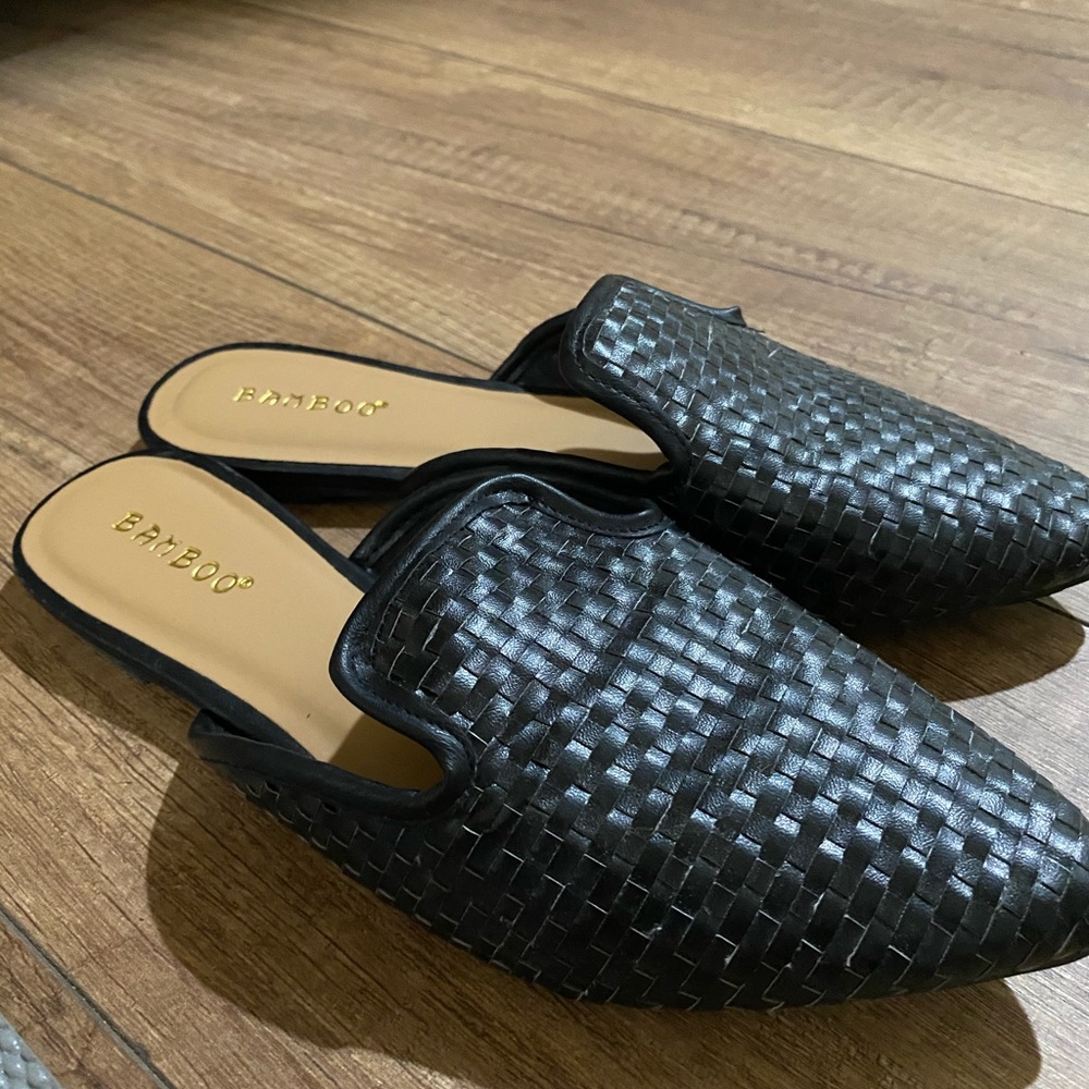 Black slip-on mules